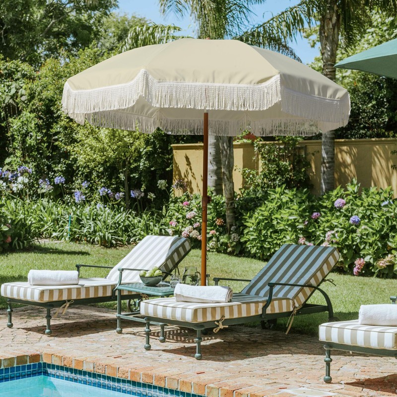 AMMSUN 7ft Patio Umbrella with Fringe Outdoor Tassel Umbrella UPF50+
