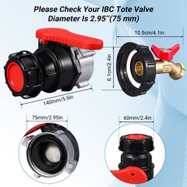 UMETASS IBC Tote Valve, 2.95" Coarse Thread IBC Tote Adapter, DN50 Heavy Duty Tote Tank Drain Ball Valve Connector Replacement (ball valves+ fitting, DN50)