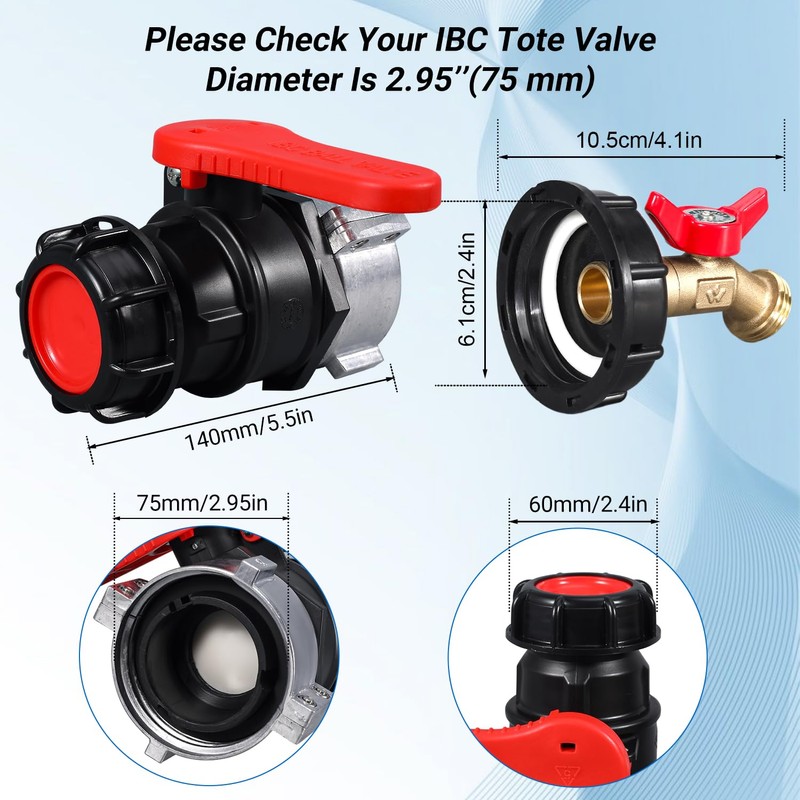 UMETASS IBC Tote Valve, 2.95" Coarse Thread IBC Tote Adapter,