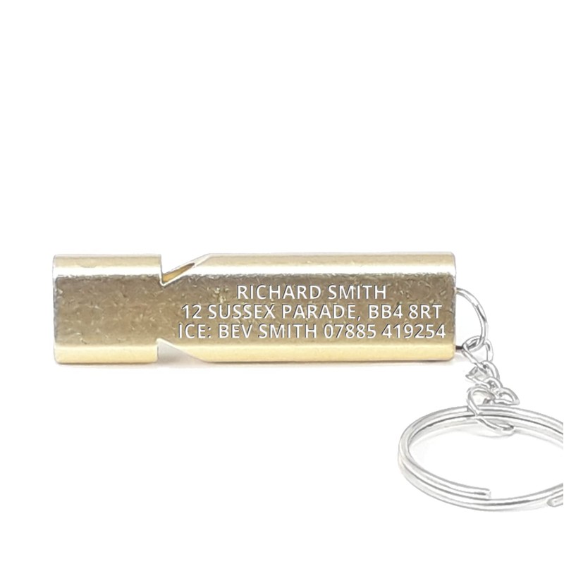 Safety Whistle on Lanyard, Engraved Whistle Aluminium, Very Loud Dual