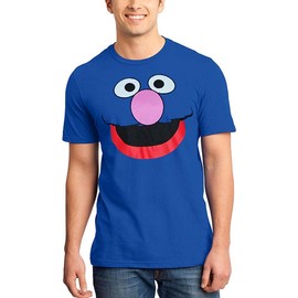 Animation Shops Grover Face Adult T-Shirt (Medium) Royal Blue