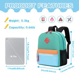 Tanweibago Preschool Backpack for Toddler Girls Boy,Kids Mini Kindergarten School Bag,12 inch Daycare Backpack (Lake Green Blue, SMALL-12 H(not fit folder))