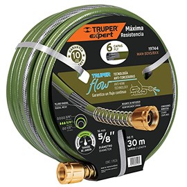 Truper MAN-30X5/8XX, Manguera 5/8", flujo continuo, 6 capas, conexiones metal, 30m