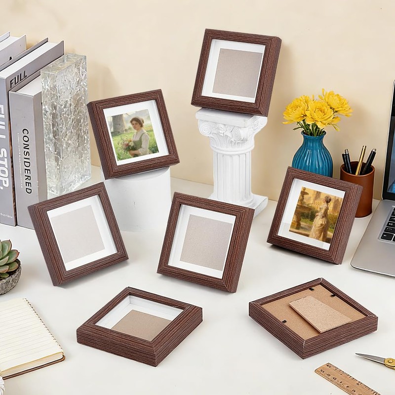 INTERWARM 10Pcs Wooden Square Photo Frame for Tabletop & Wall