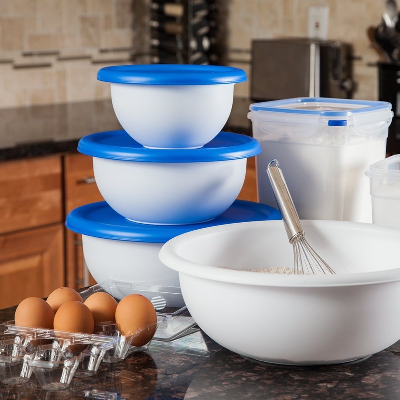 Sterilite plastic 8 Piece Covered Set Bowl, Multisize, White &