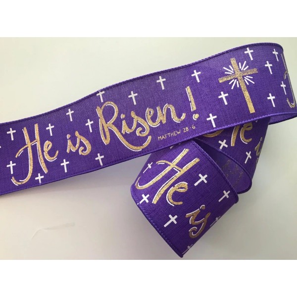 He is Risen! Matthew 28:6 Purple Ribbon, 2 1/2 Inches