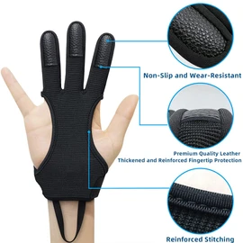Seektop Traditional Archery Shooting Glove 3 Finger Protection Gloves for Kids Youth Adult Beginners Shooting, black