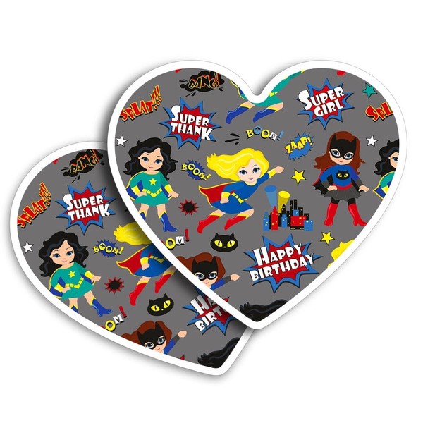 2 x Vinyl Stickers 7.5 cm - Heart Shape Happy Birthday Super Girl Comic Book Hero Art Print Decal Laptop Tablet Luggage Car Wall Fridge Door Sticker #170609