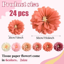Watersay Large Mexican Tissue Paper Flowers 20" 10" Giant Colorful Fiesta Paper Flowers Pom Paper Flowers Mexican Paper Flowers for Floral Party Backdrop Wedding Birthday Party (24 Pcs,Dusty Color)