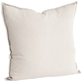 SARO LIFESTYLE Graciella Collection 100% Linen Down-Filled Throw Pillow with Fringed Edges, 20", Natural
