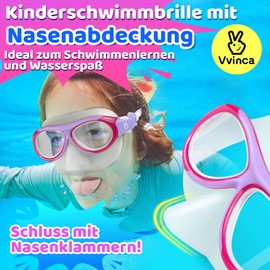 Vvinca Swimming Goggles for Kids with Nose Protection and Anti-Fog UV Protection, Leakproof for Toddlers and Children 6-14 Years in Pool Water