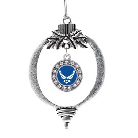 Inspired Silver - Air Force Symbol Silver Christmas Ornament - Circle Charm Christmas Tree Ornament with Cubic Zirconia - Holiday Hanging Decoration