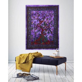 THE ART BOX Wall Hanging Tree of Life Aesthetic Small Tapestry Purple - 75x100cm Psychedelic Indian Cotton Medium Boho Hippie Tapestries for Living Bedroom
