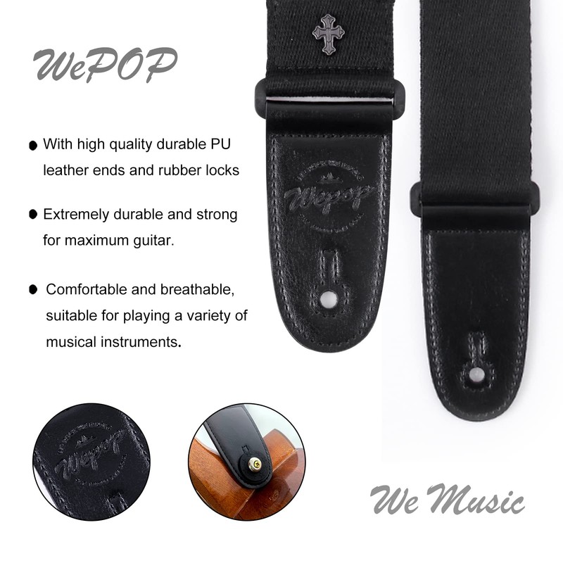 Wepop Guitar Strap Black Cotton Adjustable 5 cm Bass Electric