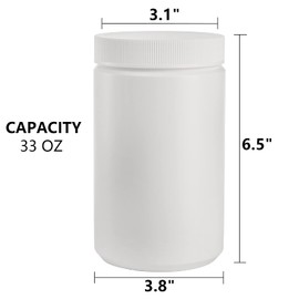 DEAYOU 6 Pack 33 Oz Plastic Mason Jars, 1 Quart Ice Cream Containers with Screw Top Lid, Plastic Freezer Jar Reusable Storage Food Canister for Yogurt, Soup, Hot or Cold Food, Salad, Butter (White)