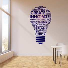 Vinyl Wall Decal Lightbulb Inspire Words Business Office Art Decor Stickers Mural Large Decor (ig5071) Black