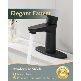 KUZOR 1Pc 304 Stainless Steel Bathroom Faucets, ‎5-Minutes Installation, Single Hole Sink Faucet Easy to Handle - for Bathroom/Vanity/Rv - 5.91 Inch Faucet Height, 35.9 Oz Weight - Matte Black