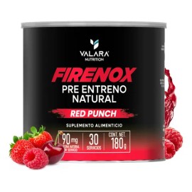 Valara Firenox Pre-entreno En Polvo 180g Sabor Ponche - Suplemento Alimenticio Natural - Red Punch - Beta Alanina - 30 Servicios - Gym, Entrenamiento 