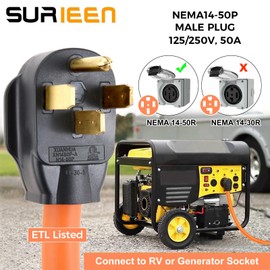 SURIEEN NEMA 14-50P to L14-30R Generator Welder Adapter Plug Cord 1.5FT, 50 Amp to 30 Amp 4 Prong Locking Generator Transfer Switch Adapter 125/250V, STW 10AWG, ETL Listed