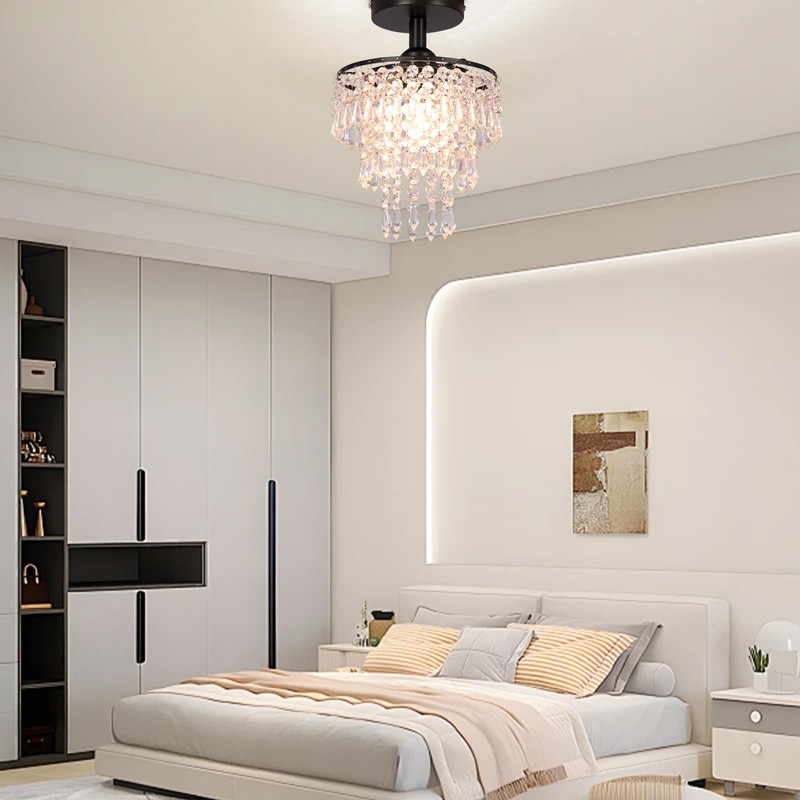 FRIXCHUR Small Crystal Chandelier Flush Mount Ceiling Light 3 Tiers