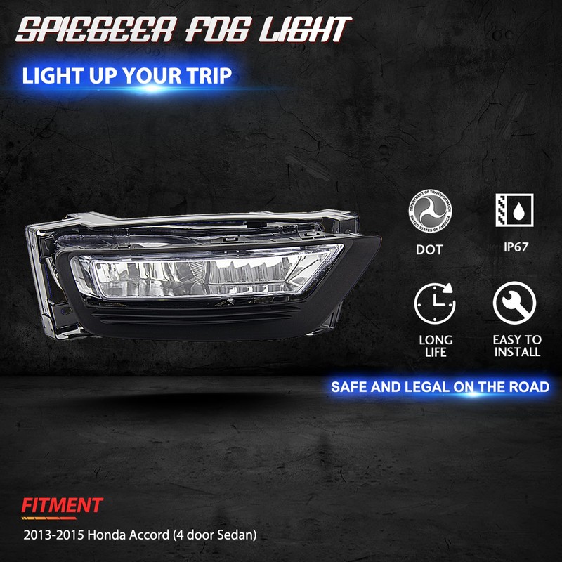 SPIEGEER Fog Lights Assembly for 2013 2014 2015 Honda Accord