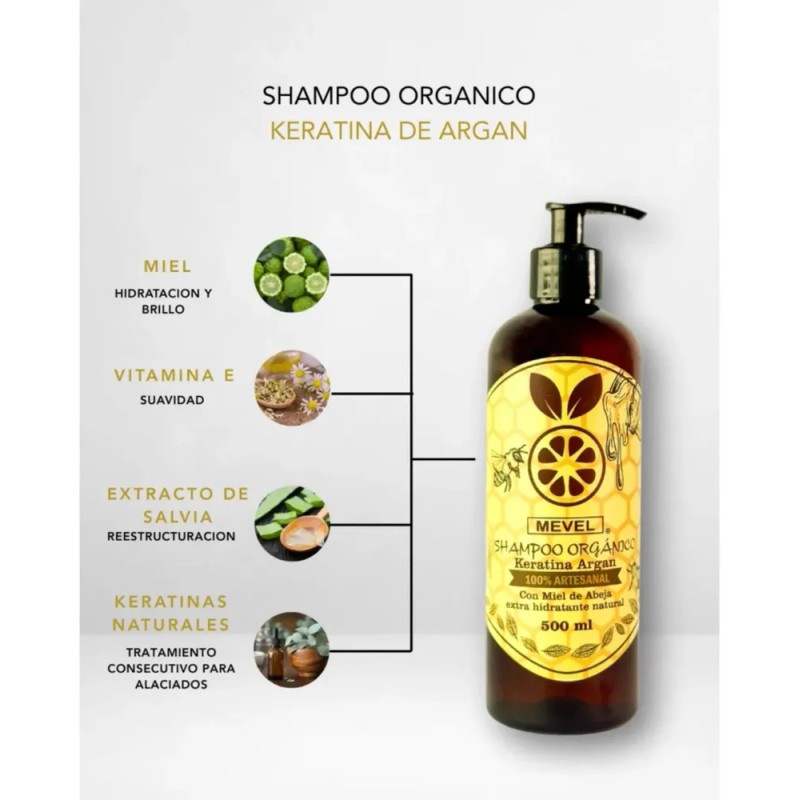 Mevel Shampoo Keratina Argán Miel 500 Ml