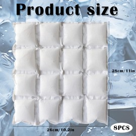 Ice Packs for Cool Box, 8 Pack of 16-Cell Freezer Blocks, Reusable Ice Blocks for Cool Bags, Long Lasting Cooling for Outdoor Picnics, Travel, Food Transportation, 28x26cm Self-Absorbing Ice Packs