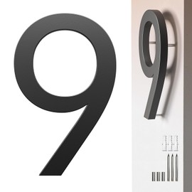 7 Inch Black House Number 9 for Outside – Modern Floating Address Numbers, Weather-Resistant Metal, Easy to Install, Large Size, Stylish 3D Effect for Home, Office, and Street