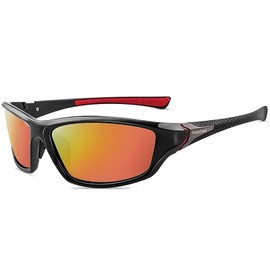YUELUQU Polarised Sports Glasses Sunglasses for Men Women Driving Glasses Cycling Glasses Skiing Driving Fishing Running Hiking UV400 Protection, Black Orange