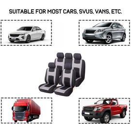 Adunsiaoto Set of 9 Seat Cover Sets, Car Seat Covers Set for 5 Seaters, Car Seat Covers Fit Complete Set Car Seat Protector, Car Seat Covers Complete Set (Grey)