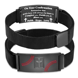 GLEZZA Baseball Bracelet Jewelry Gifts,Faith Cross Bracelets for Men Jewelry Gift Religious Baptism Easter Gifts for Teens Teams Son Grandson Brother,Adjustable Size