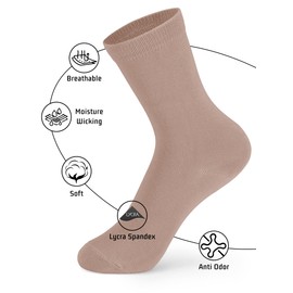 Forony Boys Khaki Socks for Girls Youth Kids Cotton Crew Socks Anti Odor 6-12 Years Old Boys Khaki Dress Socks 1 Pack