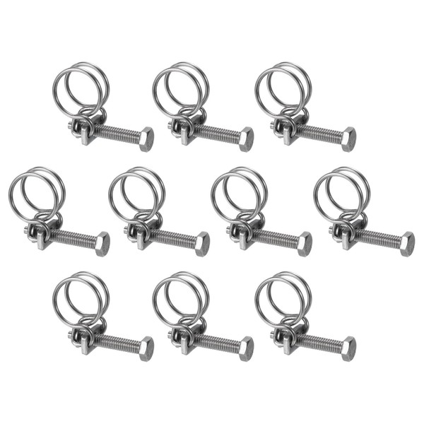 uxcell 10pcs Double Wire Hose Clamp 17-20mm Adjustable Stainless Steel