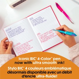 BIC 4-farbige, glatte einziehbare Kugelschreiber, mittlere Spitze (1,0 mm), 2 Stück, mehrfarbige Stifte mit Farbverlauf