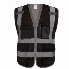 Dazonity High Visibility Mesh Safety Vest with Multi Pockets and Zipper, Fit for Men & Women, Work, Construction, Surveyor