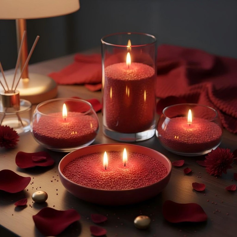 Monivi Scented Candle Sand with Wicks 1.1lb Dark Red Pearled