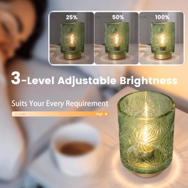ULAROOM Battery Operated Small Cordless Table Lamps with Remote Control,Glass Dimmable Brightness Wireless Lamp with Timer,Battery Powered Lamp for Bedroom Living Room Home Decor(Jade Green)