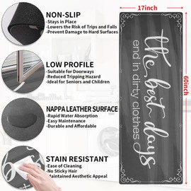 XLHOMO Laundry Room Rug Runner, 17"x60" Non Slip Grey Nappa Leather Laundry Rugs, Farmhouse Washable Floor Laundry Mats for Laundry Room Entryway Kitchen Bathroom Washroom Mudroom Hallway Decor