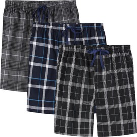Jveyvth Men's Pajama Shorts Plaid Lounge Pants Relaxed Fit Drawstring Button Open Fly