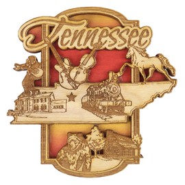 Wooden Tennessee Magnet, Collectible State Souvenir, Travel Keepsake Gift, 3.25 x 3.25 Inches