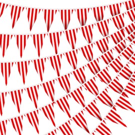 328ft Carnival Circus Party Decorations Supplies, Circus Carnival Bunting Banner 200 pcs Red and White Striped Pennant Banner Flags String Triangle Bunting Flags for Carnival Birthday Party