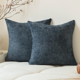 a moment Dark Blue Chenille Throw Pillow Covers 16x16 Inch Pack of 2 Modern Decorative Throw Pillow Covers Farmhouse Cross Covers Home Decor for Sofa Bedroom Living Room