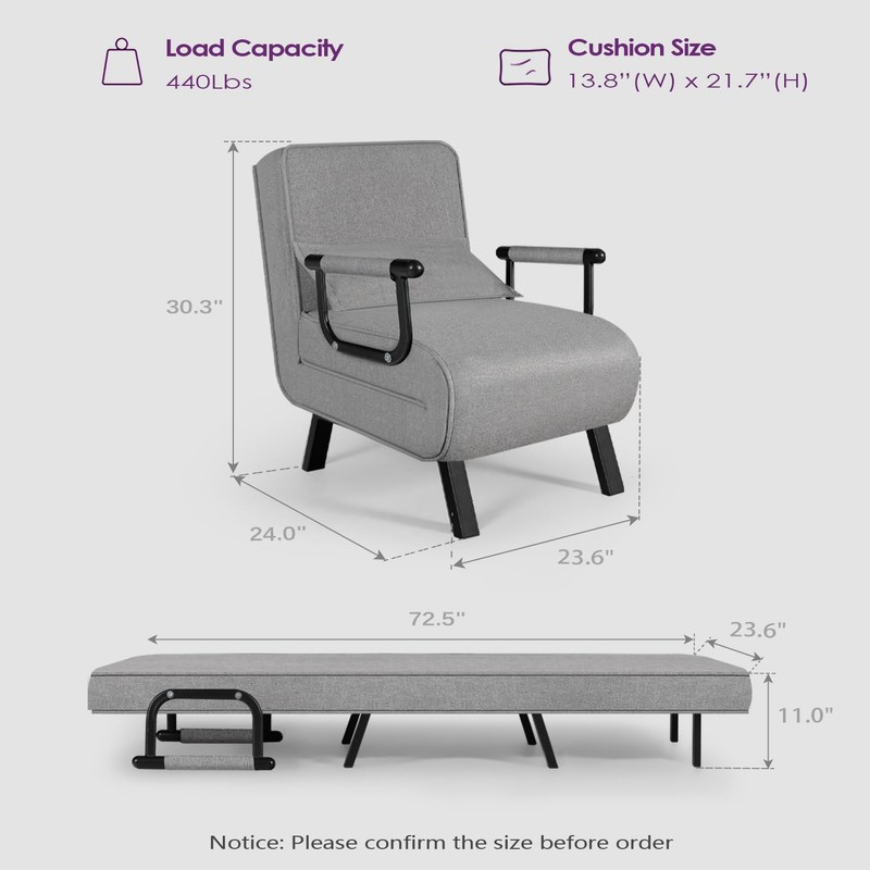 TYBOATLE Folding Chair Bed, Comfy Convertible Sleeper Sofa, 5 in