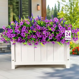 Alupssuc 24 Bundles Artificial Flowers for Outdoors Spring Summer Decoration, UV Resistant Eucalyptus Violet and Lavender Silk Fake Plants for Outside Indoor Yard Home Patio Porch Decor, Purple