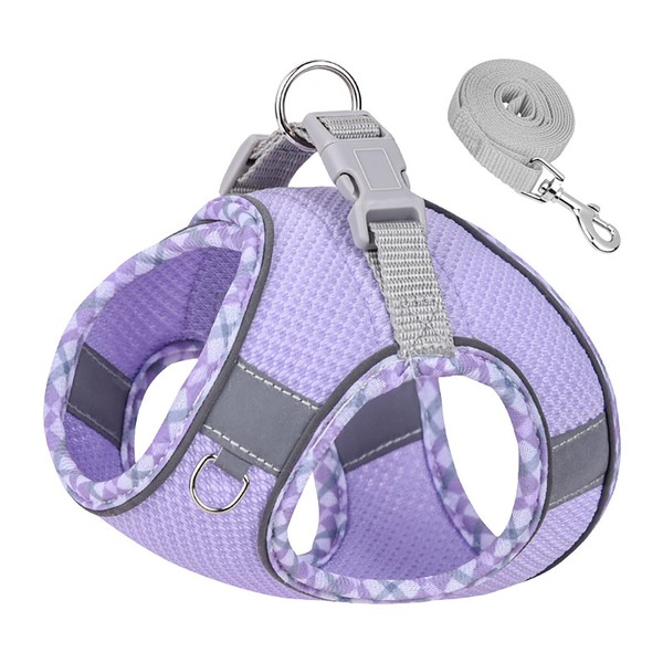 Cat Harness Small Dogs with Lead, Reflective No-Pull Dog Harness with Lead, Soft Dog Chest Harness for Puppies, Small Dogs, Purple, S