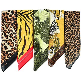 WAYUTO Animal Print Bandana Leopard Print Tiger Stripe Orange Green Hip Hop Bandana Square Cotton Hippy Men Women 5 Pack