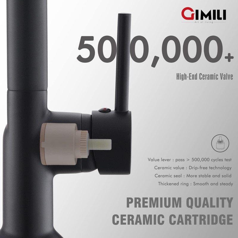 GIMILI Matte Black Kitchen Faucet with Pull Down Sprayer with