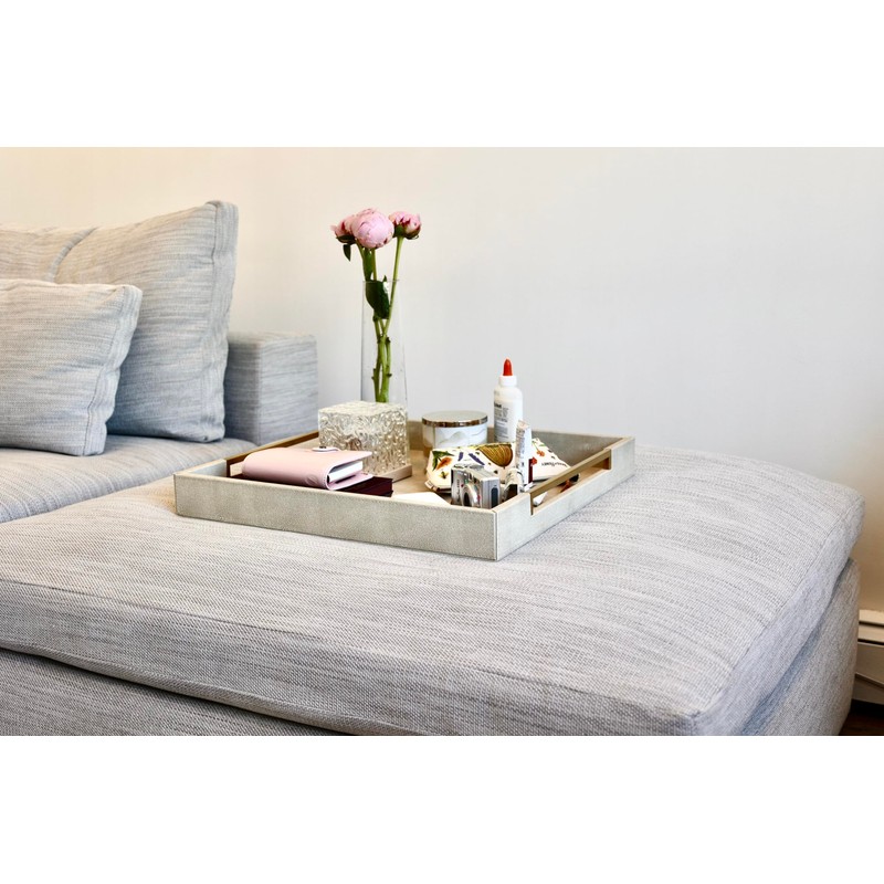 Sagala 20"x20" Extra Large Ottoman Tray with Gold Handles, Ivory