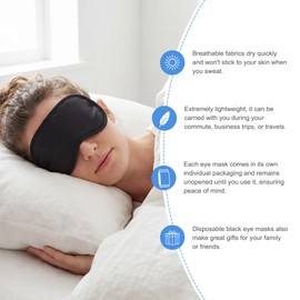 Lilingsty Bulk Sleep Masks, Black Eye Masks in Bulk, Featuring Elastic Straps and A Nose Bridge Design, Individually Packaged, Ideal for Travel Sleep and Quick Naps (100-PACK)