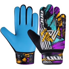 JUU Football Goalkeeper Gloves For Boys, Kids Children Youth Soccer Goalie Gloves with 4mm Latex Finger Spine Protection (Cyan, Size 5 suitable for 9 to 12 years old)